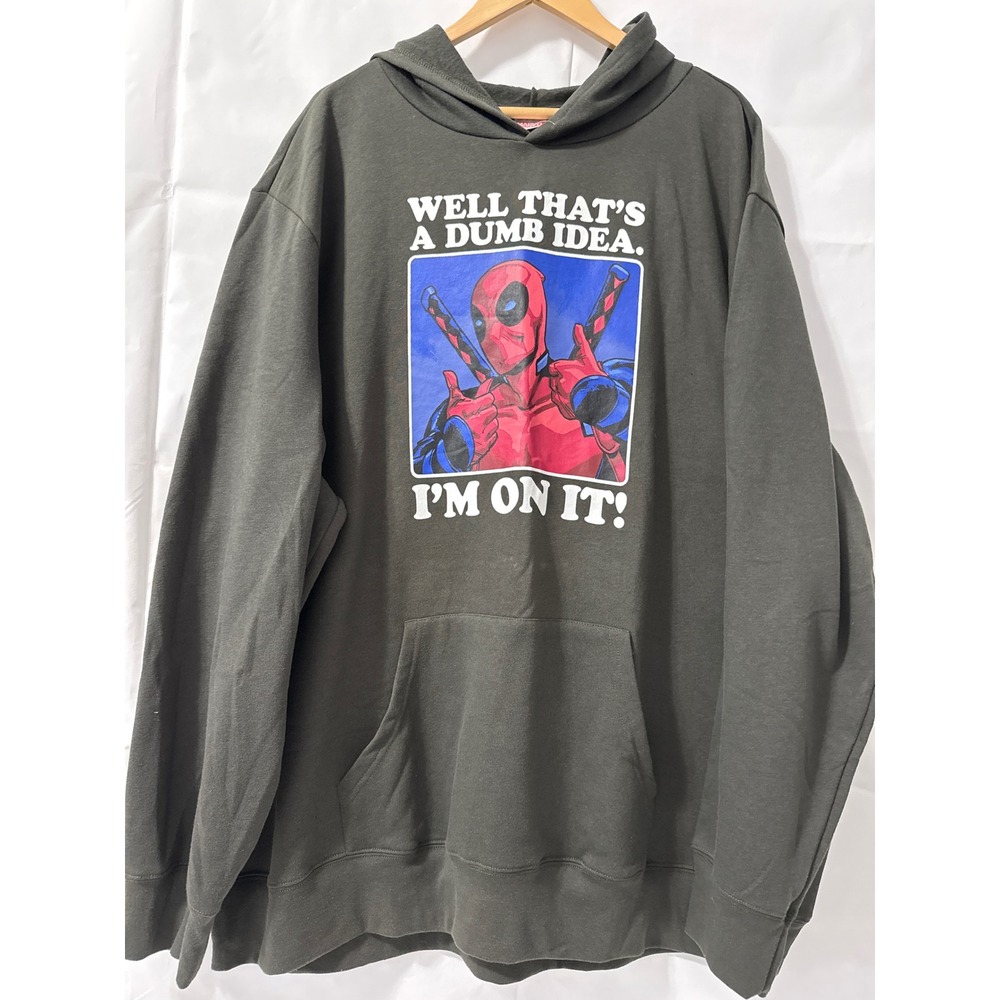 Marvel Deadpool Hoodie Men 3XL Grey Excellent Dumb Idea Graphic Sweatshirt